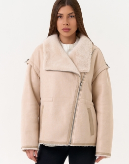 Купить Женская дубленка из эко замши с отложным воротником в каталоге Женские дублёнки