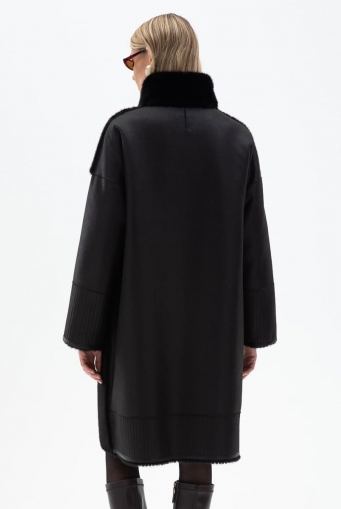 Миниатюра фотографии Женская двухсторонняя дубленка из эко кожи с воротником стойкой