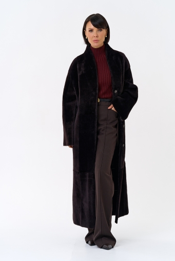 Миниатюра фотографии Женская двухсторонняя дубленка с декоративным поясом