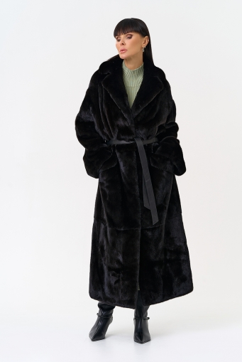 Превью изображения Длинная шуба из меха норки blackglama с поясом Миниатюра фотографии Длинная шуба из меха норки blackglama с поясом