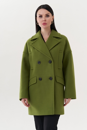 Миниатюра фотографии Двубортное пальто зеленого цвета