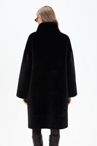 Миниатюра фотографии Женская двухсторонняя дубленка из эко кожи с воротником стойкой