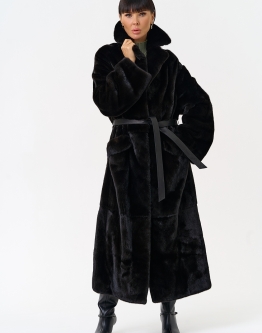 Купить Длинная шуба из меха норки blackglama с поясом в каталоге Норковые шубы