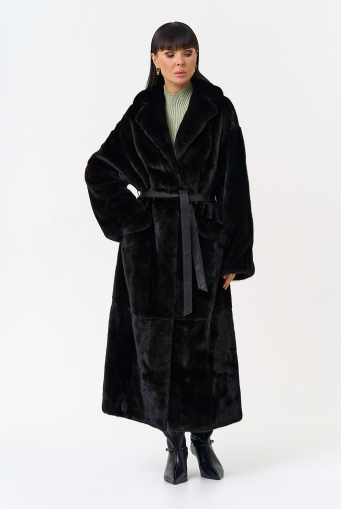 Превью изображения Длинная шуба из меха норки blackglama с поясом Миниатюра фотографии Длинная шуба из меха норки blackglama с поясом