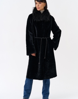 Купить Женская двухстороняя дубленка с воротником из меха чернобурой лисы в каталоге без категории