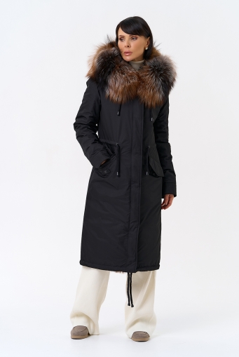 Миниатюра фотографии Женская парка с капюшоном из меха чернобурой лисы