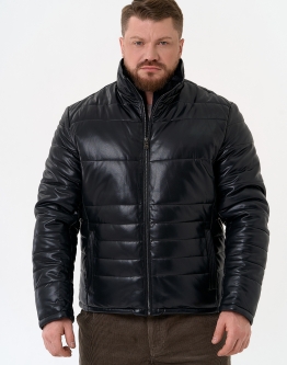 Купить Пуховик из эко кожи черного цвета в каталоге Демисезонные куртки