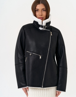 Купить Женская дубленка из эко замши черного цвета в каталоге Женские дублёнки