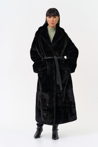 Превью изображения Длинная шуба из меха норки blackglama с поясом Миниатюра фотографии Длинная шуба из меха норки blackglama с поясом