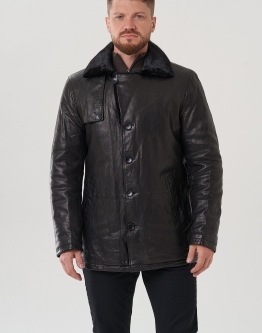 Купить Мужская куртка из натуральной кожи черного цвета  в каталоге