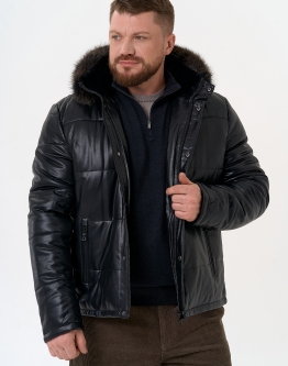 Купить Пуховик из эко кожи с капюшоном из меха енота в каталоге Демисезонные куртки