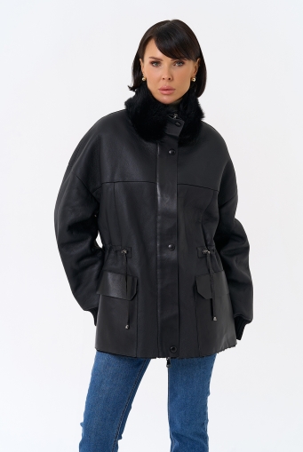 Миниатюра фотографии Женская натуральная дубленка с воротником стойкой