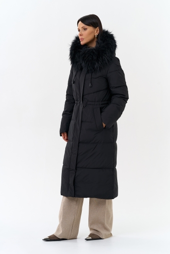 Миниатюра фотографии Женский пуховик с капюшоном из меха чернобурки