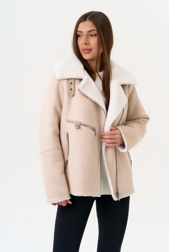 Миниатюра фотографии Светлая дубленка из эко замши