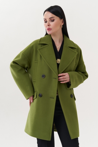 Миниатюра фотографии Двубортное пальто зеленого цвета