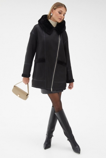 Миниатюра фотографии Женская удлиненная дубленка из эко кожи