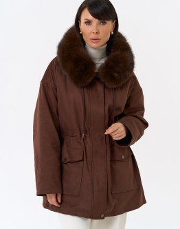 Купить Женская парка из эко замши с капюшоном из эко меха в каталоге