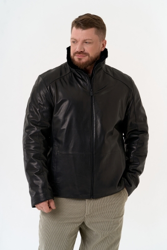 Миниатюра фотографии Мужская дубленка черного цвета