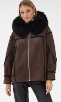 Миниатюра фотографии Женская дубленка из эко кожи с капюшоном