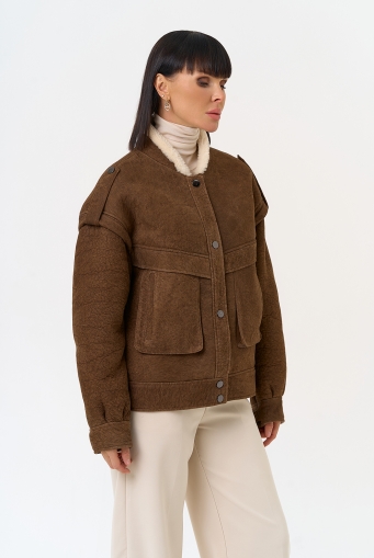 Миниатюра фотографии Женская натуральная дубленка в коричневом цвете