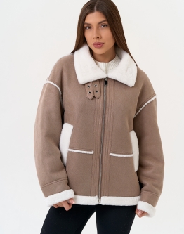 Купить Женская дубленка из эко замши с воротником стойкой в каталоге Женские дублёнки