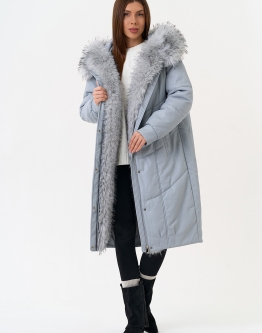 Купить Женский пуховик из эко кожи с отделкой из эко меха в каталоге