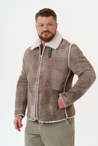 Миниатюра фотографии Светлая мужская дубленка