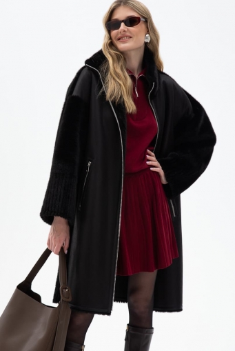 Миниатюра фотографии Женская двухсторонняя дубленка из эко кожи с воротником стойкой