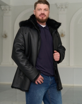 Купить Мужская дубленка черного цвета с капюшоном в каталоге Мужские дублёнки