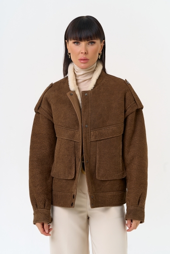 Миниатюра фотографии Женская натуральная дубленка в коричневом цвете