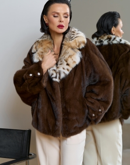Купить Куртка из меха норки с английским воротником из меха рыси в каталоге Шубы