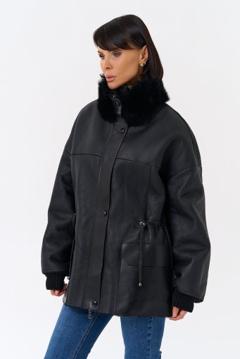 Миниатюра фотографии Женская натуральная дубленка с воротником стойкой