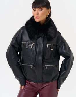 Купить Женская утепленная куртка из эко кожи черного цвета в каталоге Демисезонные куртки