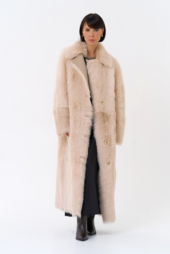 Миниатюра фотографии Женская двухсторонняя дубленка с поясом