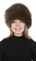 Миниатюра фотографии Шапка женская из натуральной кожи с енотом
