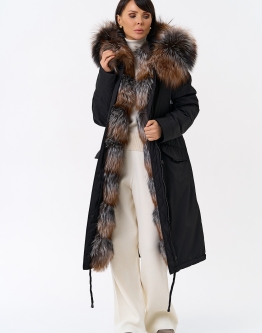Купить Женская парка с капюшоном из меха чернобурой лисы в каталоге Женские парки