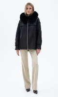 Миниатюра фотографии Женская дубленка из эко кожи с капюшоном
