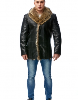 Купить Мужская кожаная куртка из натуральной кожи на меху с воротником, отделка енот в каталоге