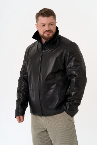 Миниатюра фотографии Мужская дубленка черного цвета