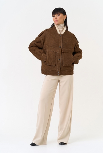 Миниатюра фотографии Женская натуральная дубленка в коричневом цвете