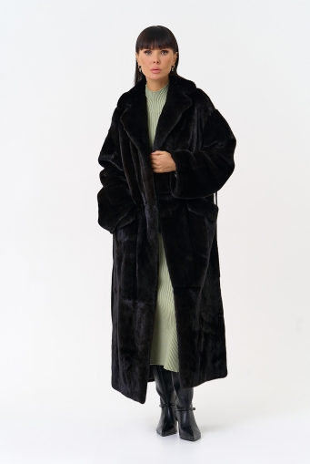 Превью изображения Длинная шуба из меха норки blackglama с поясом Миниатюра фотографии Длинная шуба из меха норки blackglama с поясом