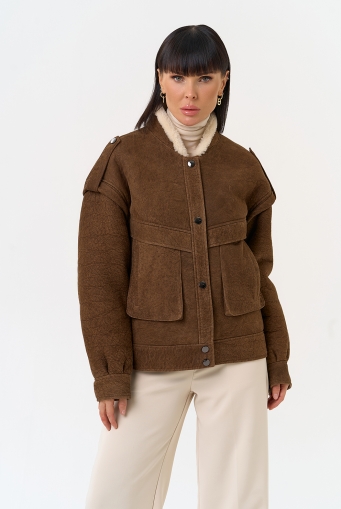 Миниатюра фотографии Женская натуральная дубленка в коричневом цвете