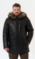 Миниатюра фотографии Мужская куртка с капюшоном на мехе из волка