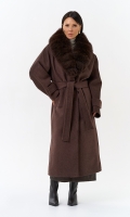 Миниатюра фотографии Женское утепленное пальто с отделкой из меха песца