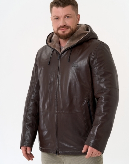 Купить Мужская дубленка коричневого цвета с капюшоном в каталоге без категории