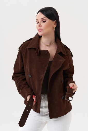 Миниатюра фотографии Женская куртка из замши с ремнем