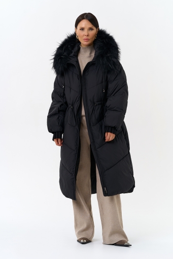 Миниатюра фотографии Женский пуховик с капюшоном из меха чернобурки