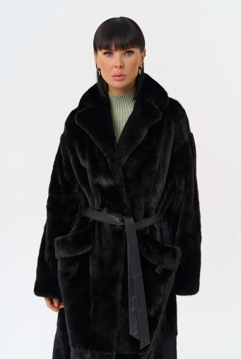 Превью изображения Длинная шуба из меха норки blackglama с поясом Миниатюра фотографии Длинная шуба из меха норки blackglama с поясом