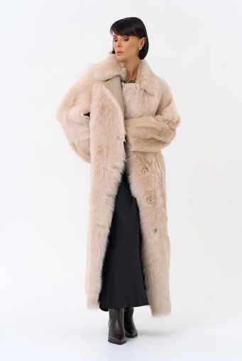 Миниатюра фотографии Женская двухсторонняя дубленка с поясом