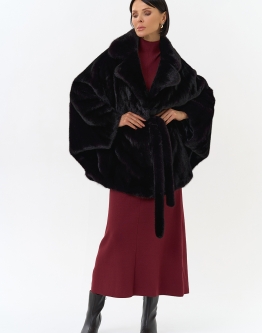 Купить Шуба из меха норки с английским воротником в цвете баклажан в каталоге